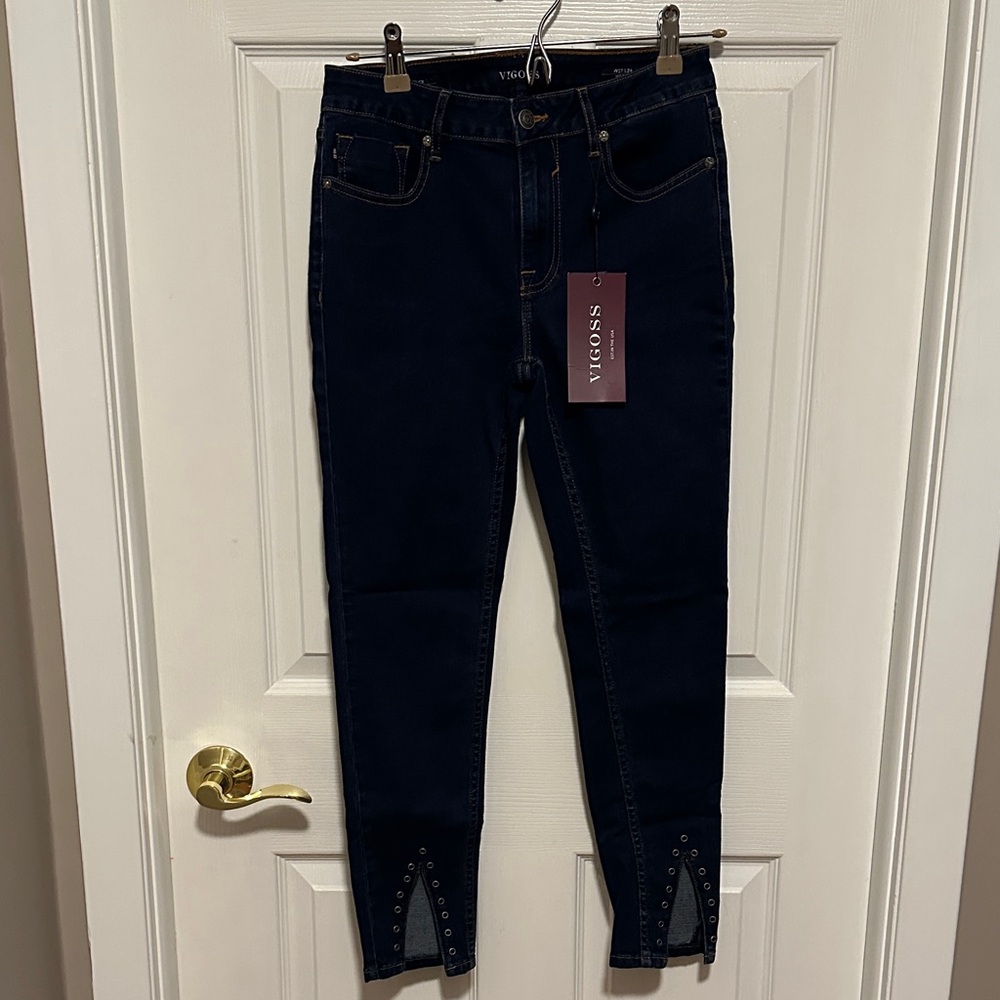 Vigoss Women's Navy Ankle Jeans with Studded Hem